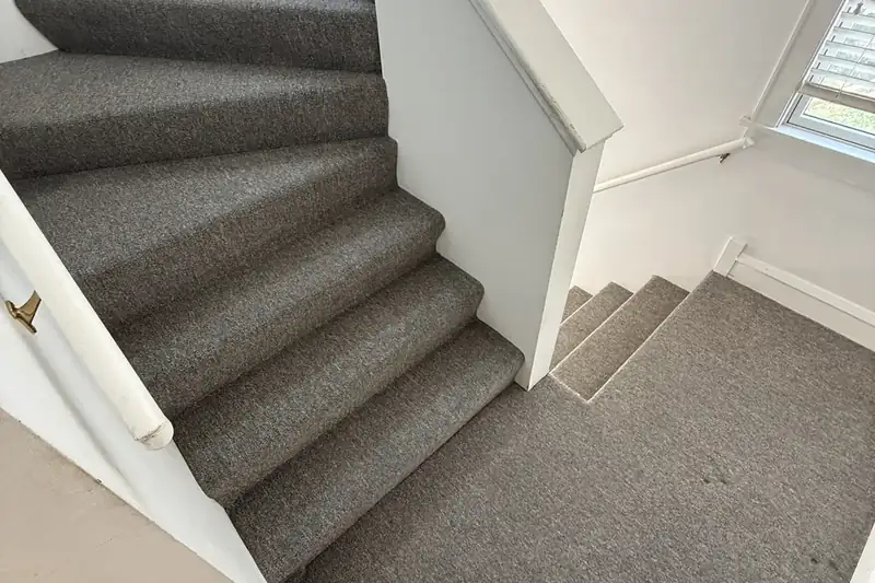 After: the same carpet after truck-mounted hot water extraction by our Chicago office