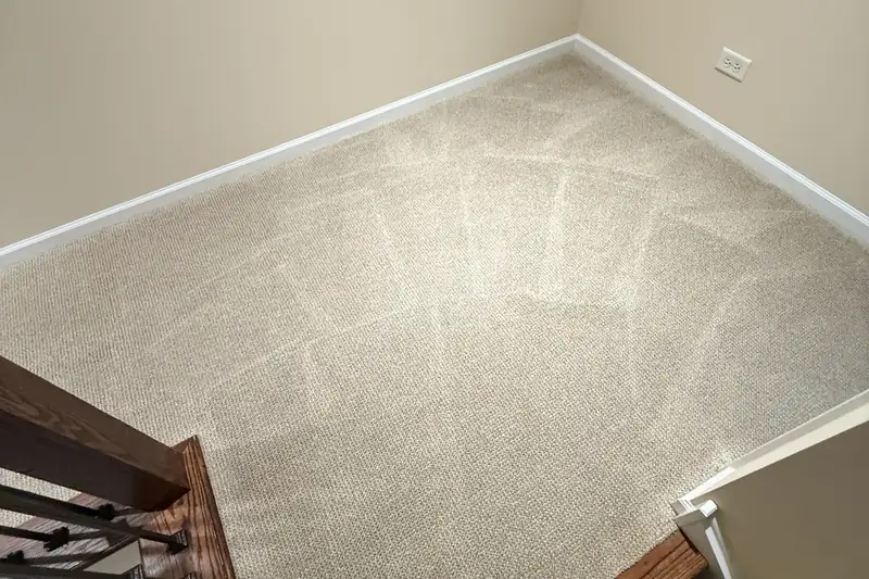 After: the same carpet after truck-mounted hot water extraction by our Chicago office