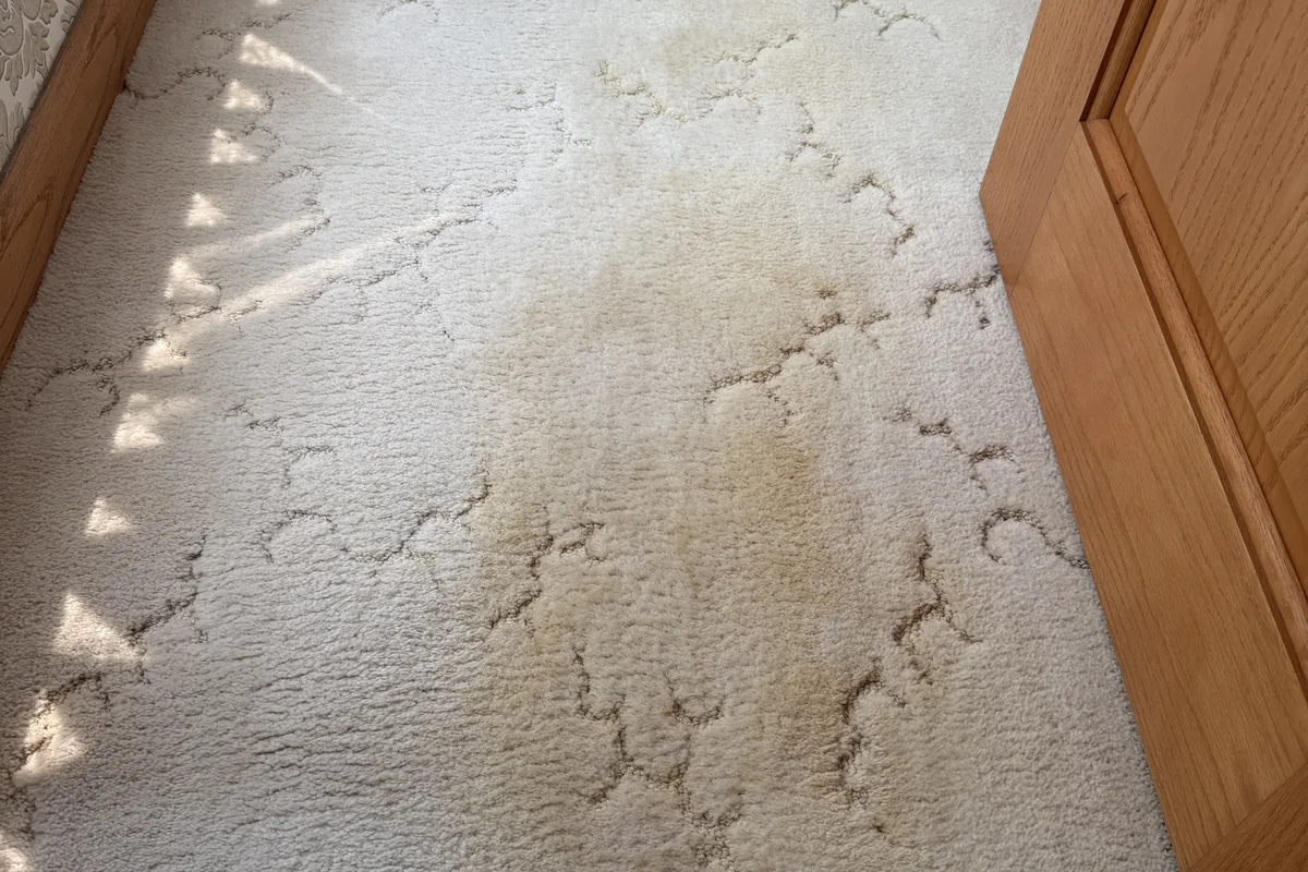 Stained carpet before cleaning in a Highland Park home