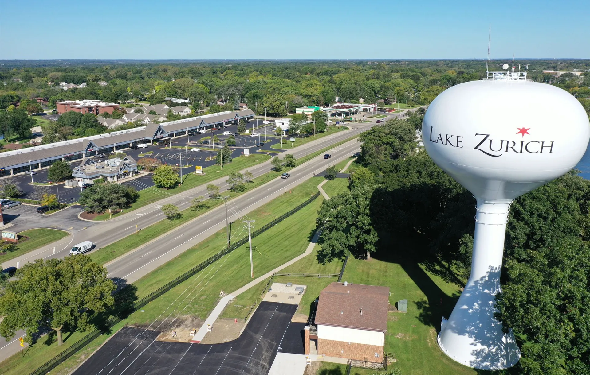 Lake Zurich water tower and downtown Lake Zurich IL — carpet cleaning service area