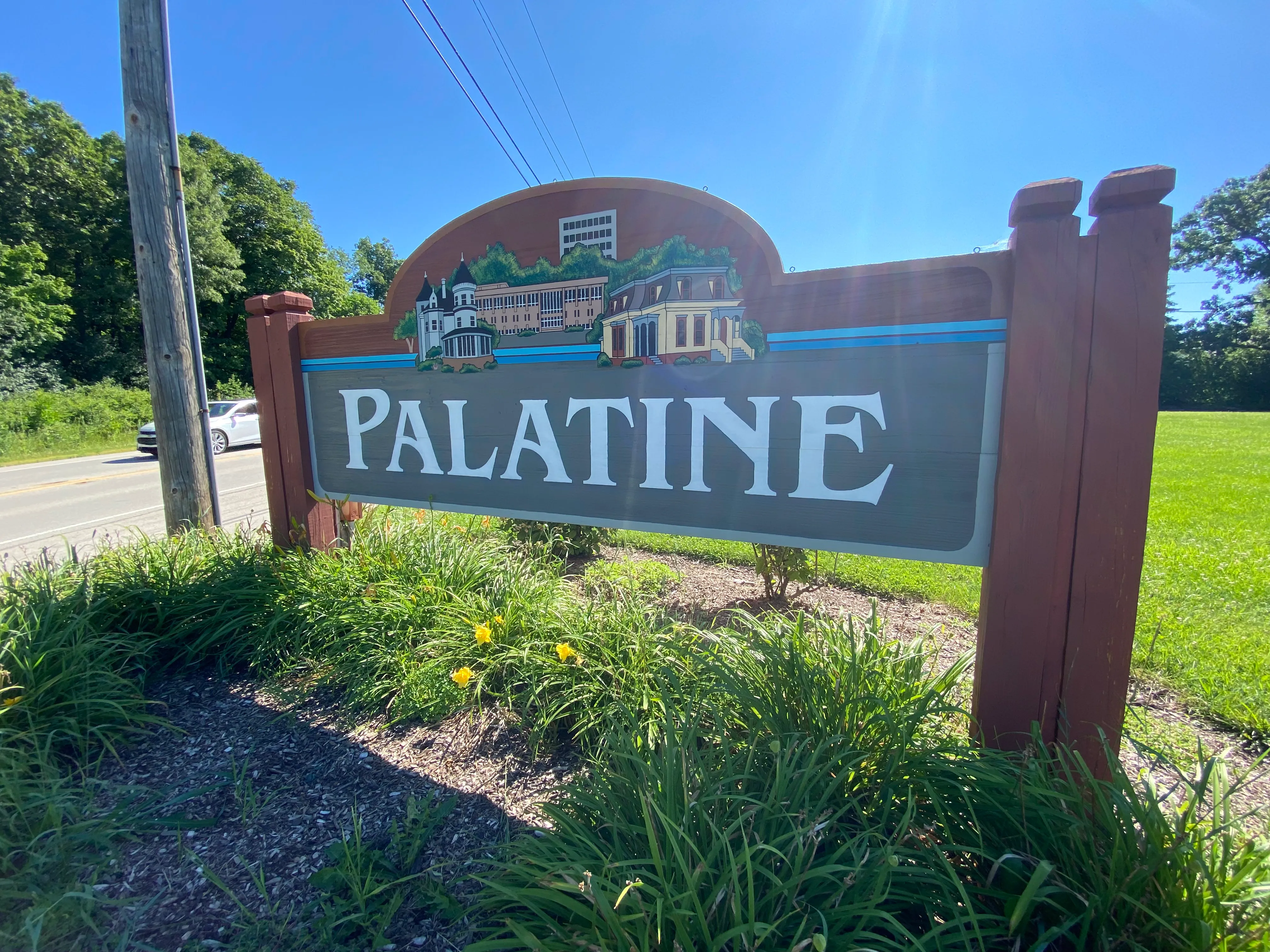 Village of Palatine welcome sign — carpet cleaning service area