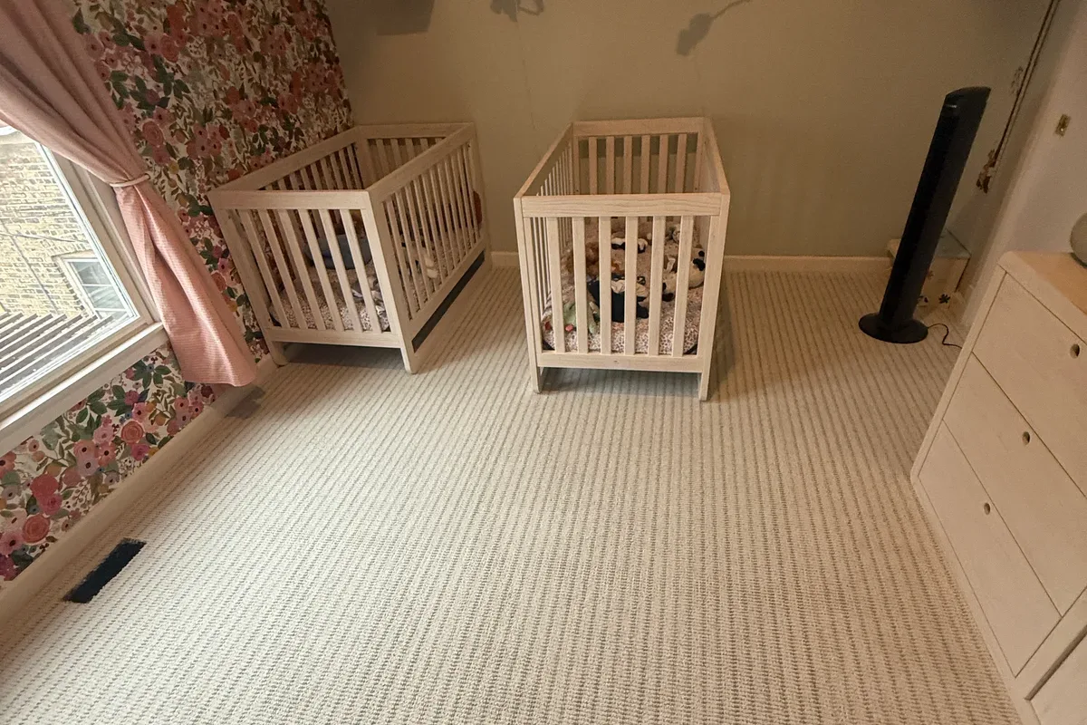 Same Chicago room carpet after truck-mounted hot water extraction cleaning