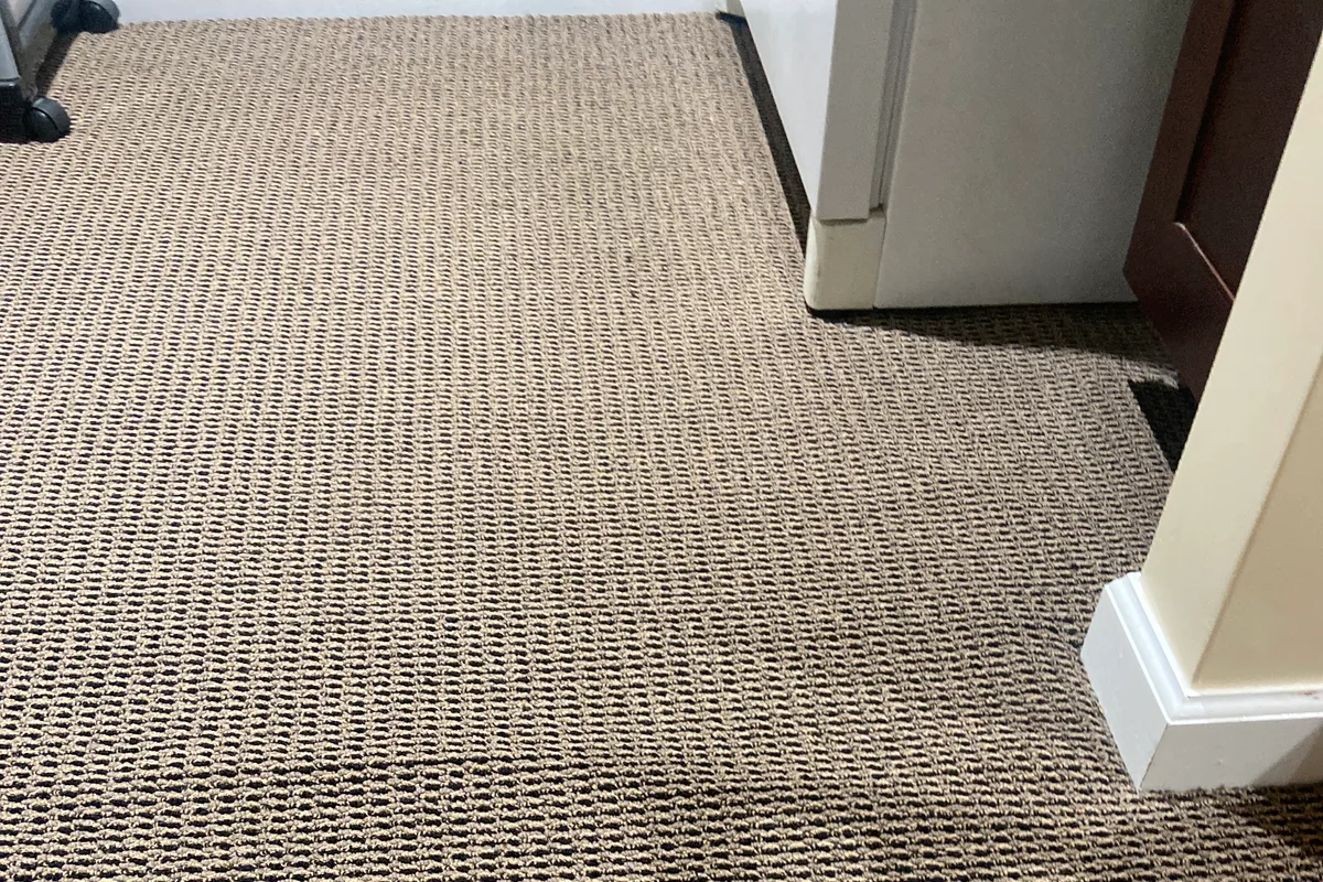 Air mover positioned on the stair landing to speed carpet drying