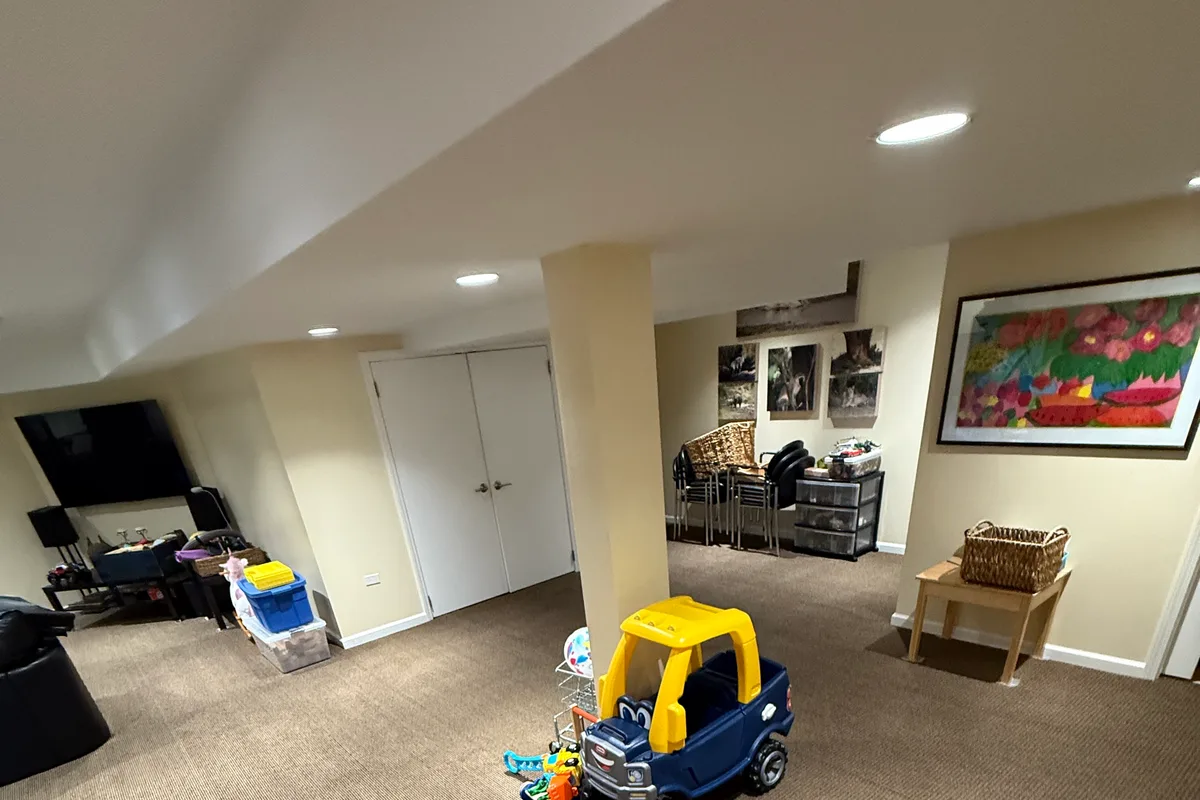 Four cleaned dining chairs set back in place over freshly cleaned carpet