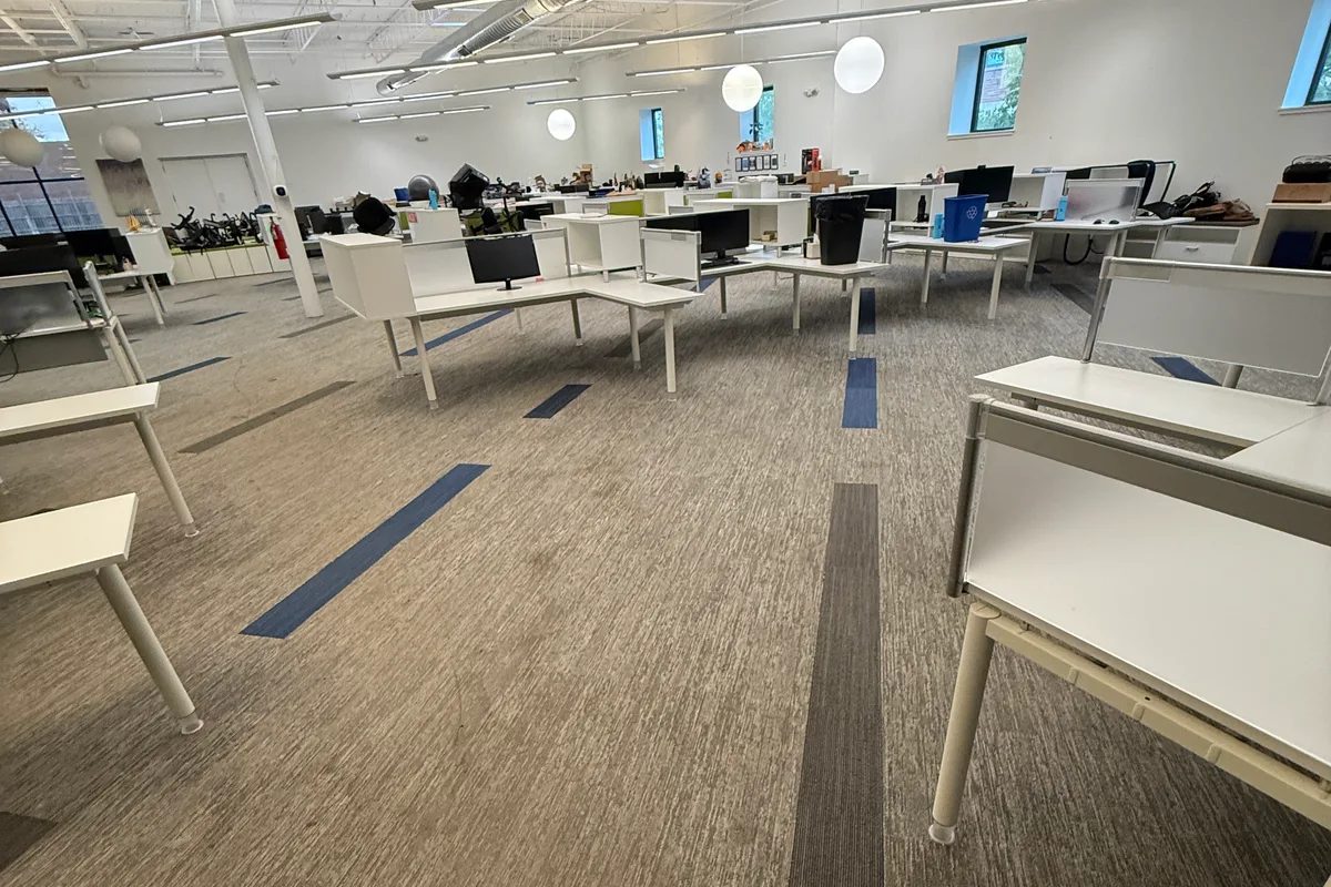 Cleaning in progress across one section of the Northbrook office floor