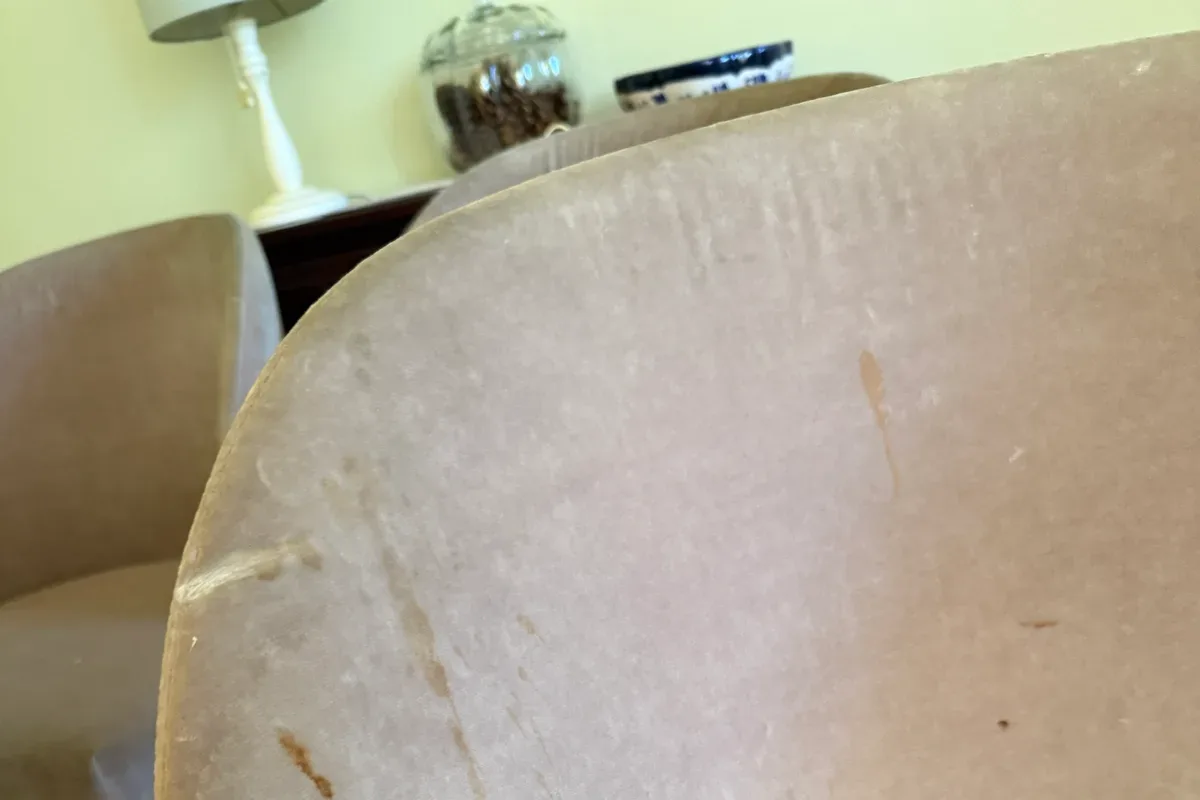 Dining chair seat and back showing everyday soiling before upholstery cleaning in Naperville